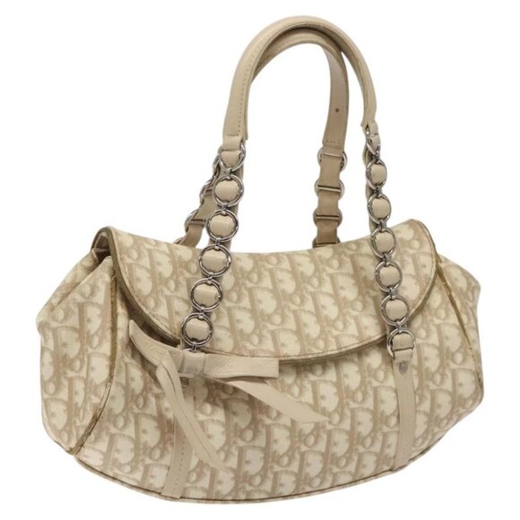 Christian Dior Romantic Chain Trotter Shoulder Bag PVC Beige Silver - Picture 1 of 16
